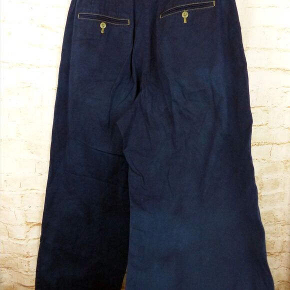 Uniqlo Pants Women 6 Navy Blue High-Waisted Wide Leg Relaxed Fit Chino Preppy - Picture 9 of 13